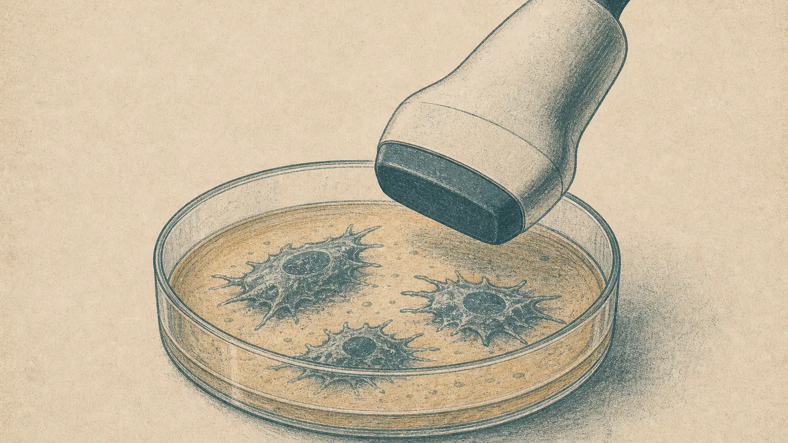 Editorial illustration for the ultrasound macrophages arthritis petri dish story